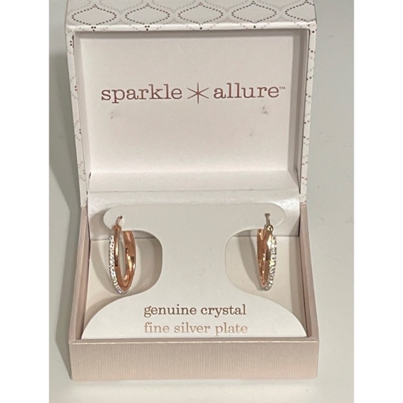 NWT Sparkle Allure Genuine Crystal Fine Silver Plated Hoop Earrings NIB - Picture 1 of 7